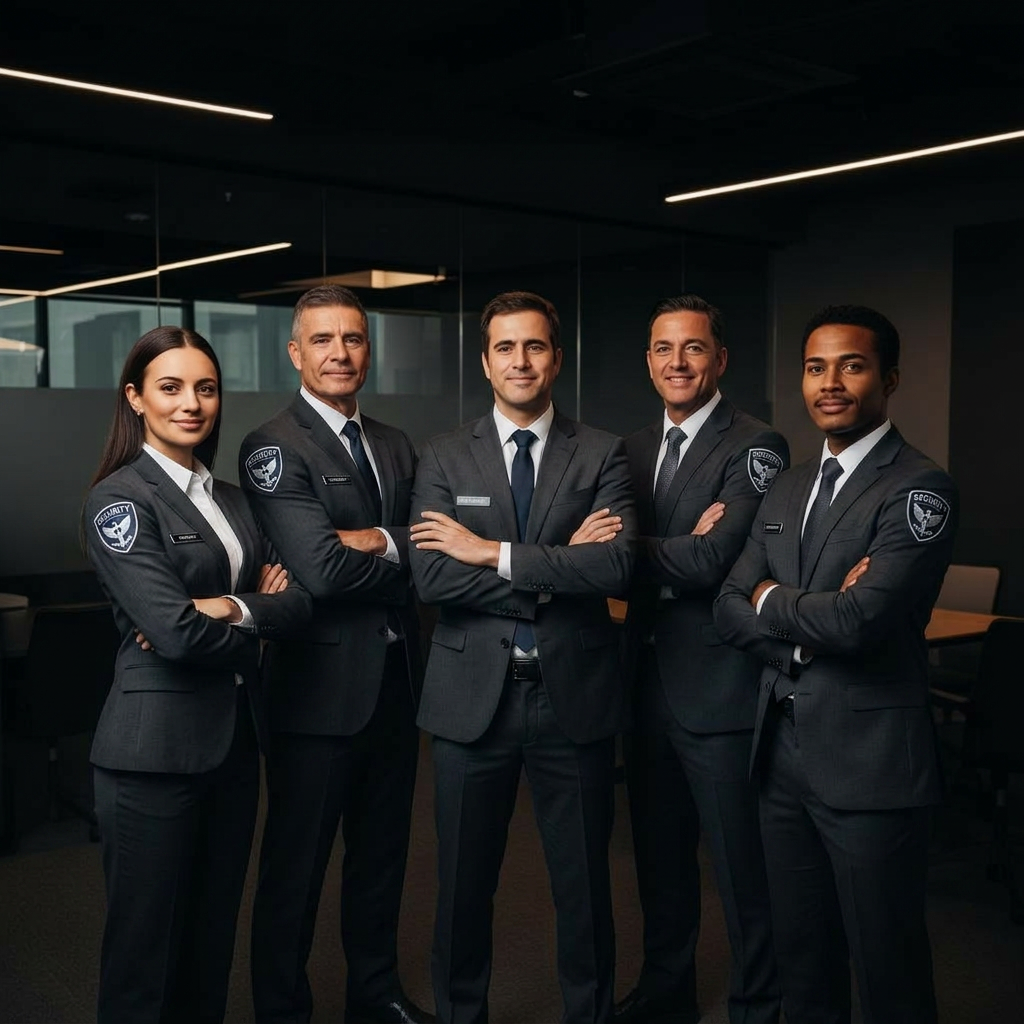 Senior corporate security professionals collaborating in a modern boardroom